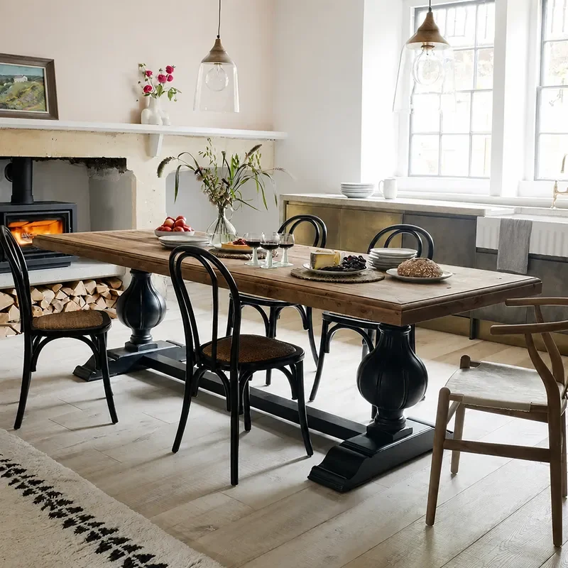 Rectangular Solid Wood Dining Table Retro Black Finish for Small Apartment Restaurant Home Furniture