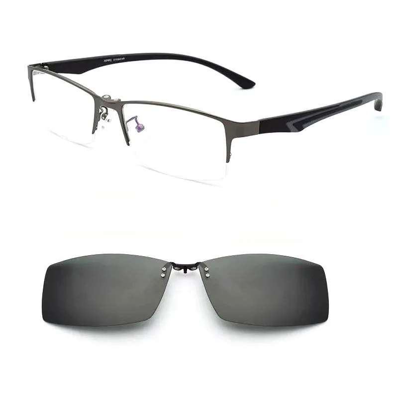 Spectacle Frame Half Frame Male Myopia Prescription Lens With A Magnet Clip On Polarized Sunglasses Lens Sunglasses Soft Legs