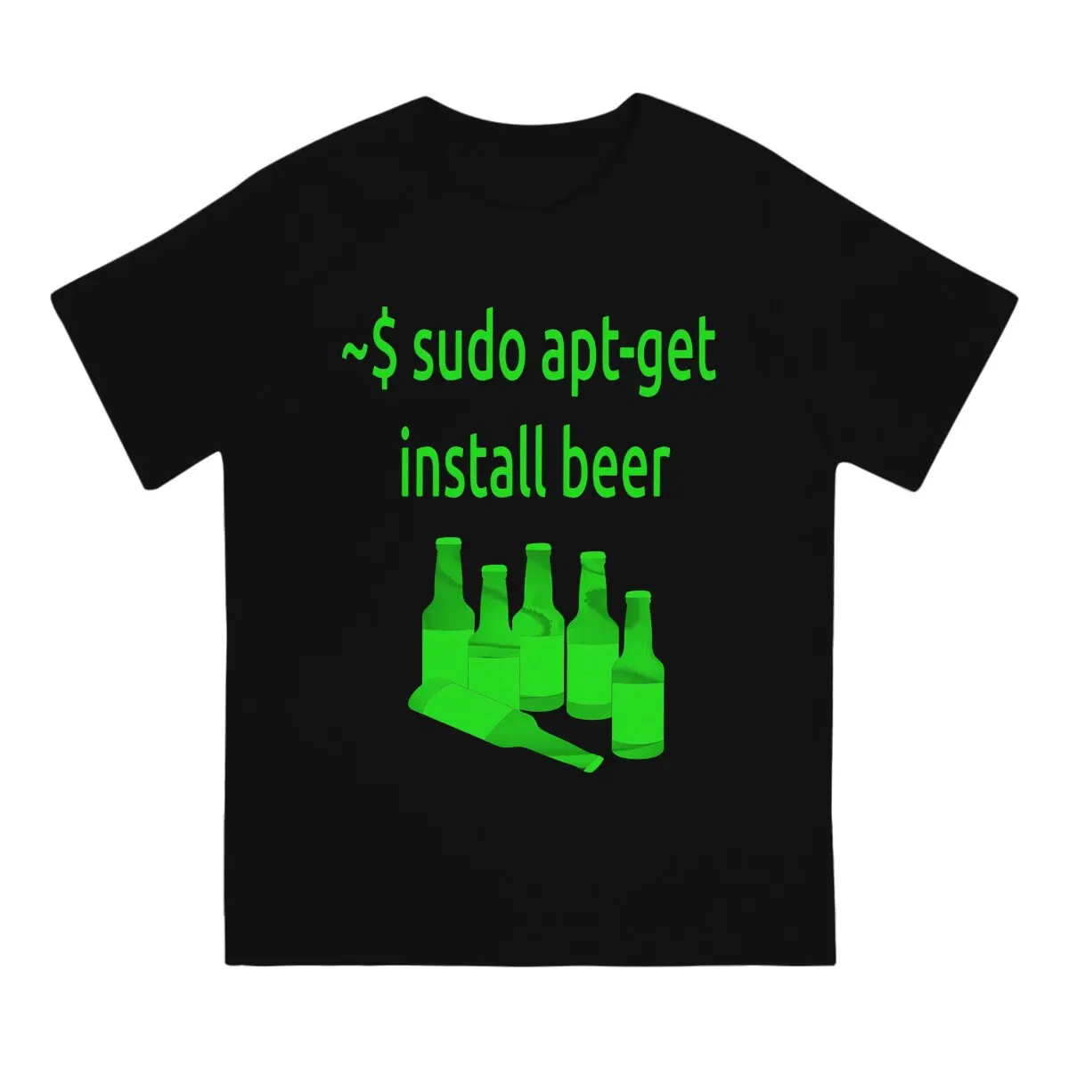 Men Linux sudo apt-get install beer Classic T-Shirt Crewneck Cotton Style  Hipster Ofertas O Neck Graphic Tshirt