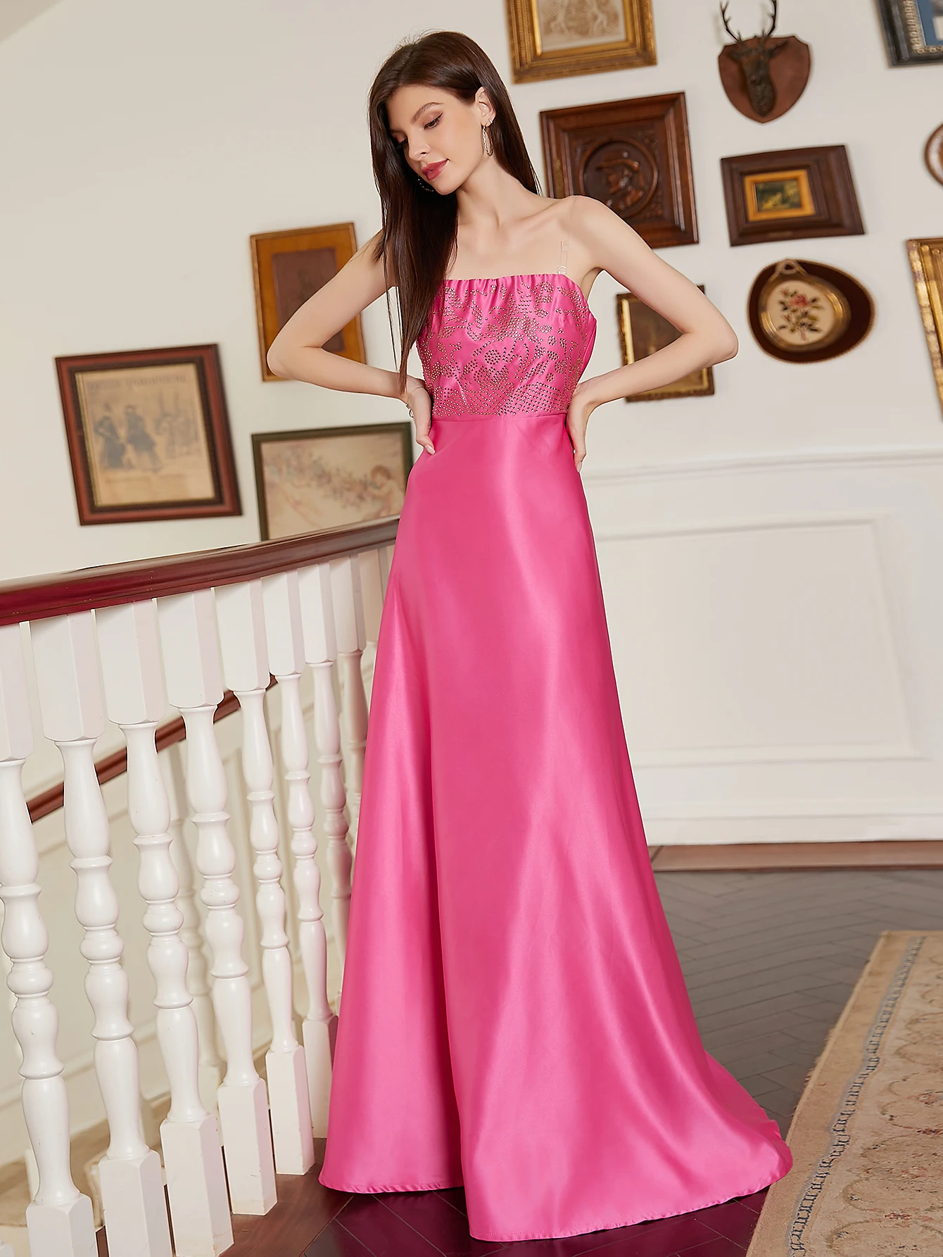 Strapless Satin Bridesmaid Dresses Long Bodice Prom Gown for Wedding Sleeveless Formal Party Gowns with Pocket 2024