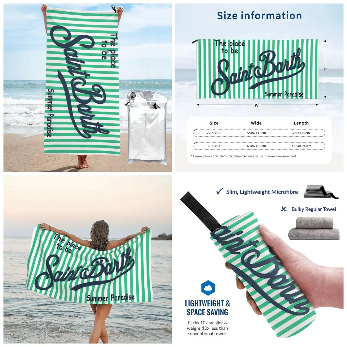 Microfiber Bath Towel S-Saint-B-Barth Print Quick Dry Sandless Beach Blanket Soft Comfortable for Men Women Camping Pool Towel