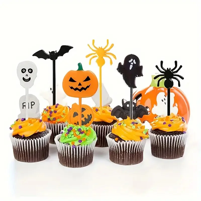 Halloween-Zahnstocher-Mix-Set Kürbis Geist Fledermaus Obstgabel Dessert-Cocktail-Kuchendekoration Halloween-Party-Zubehör – Detail 9