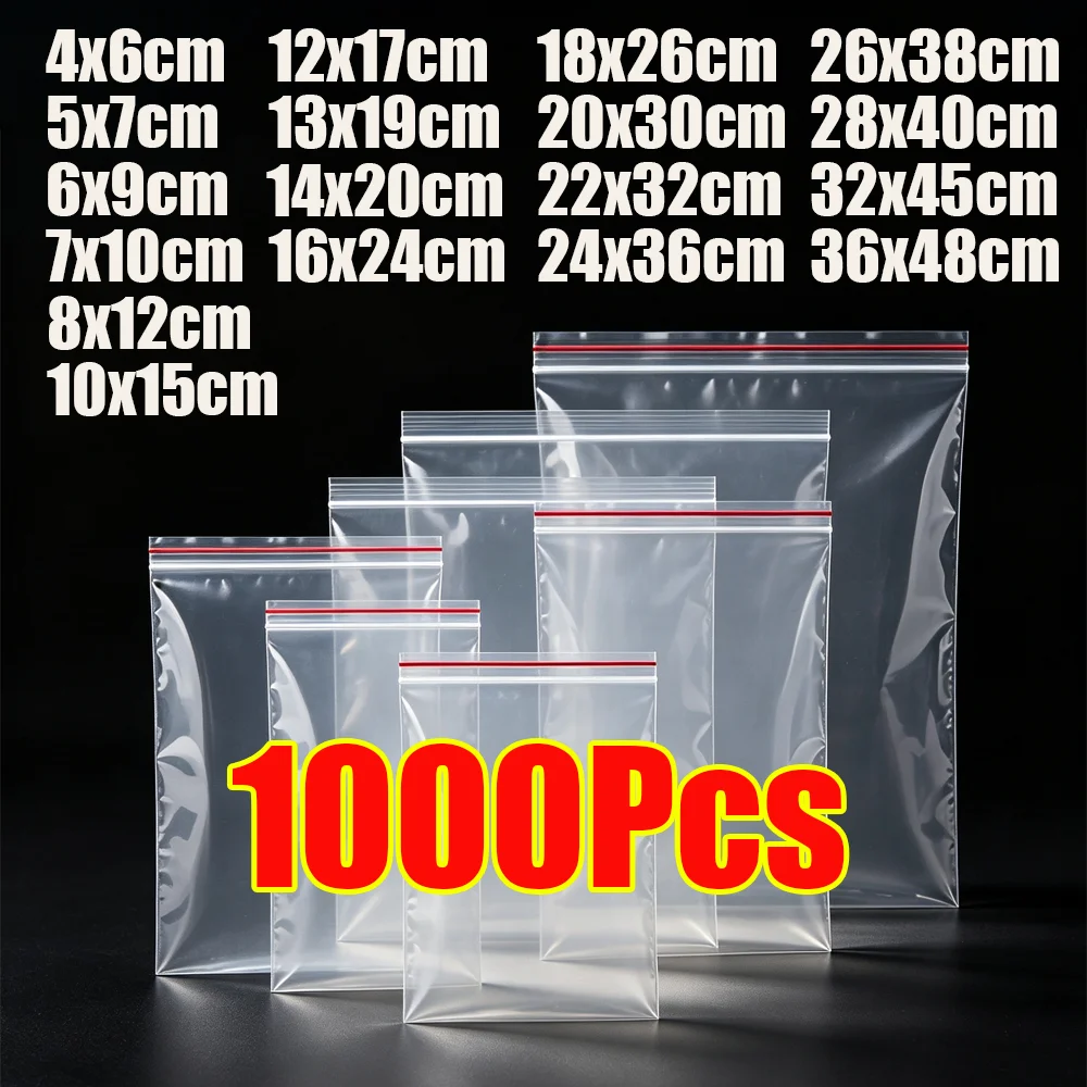 100-1000PCS Transparent Ziplock Plastic Bag Zipper Sealed Bag Poly Resealable Packing Reclosable Zippers Sealing Pouch Wholesale