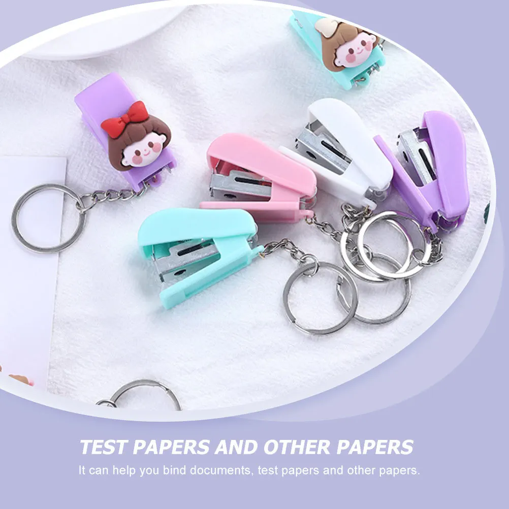 

1Set Mini Stapler Keychain Hanging Stapler Portable Book Binding Tool Small Student Stationery Office Home School Use