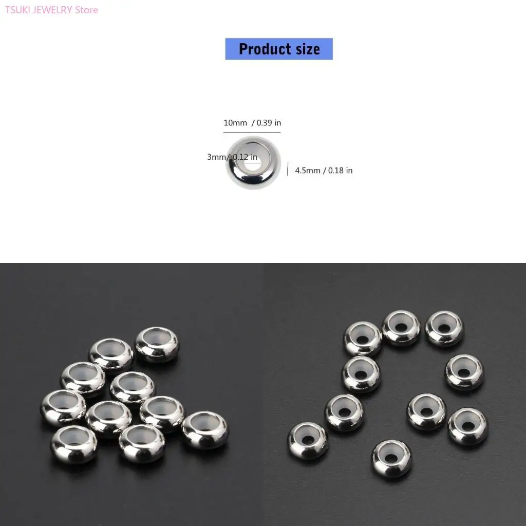 

62KE 10Pcs Stainless Steel Rubber Insert Stopper Spacer Beads for Add-a-Bead Bracelet