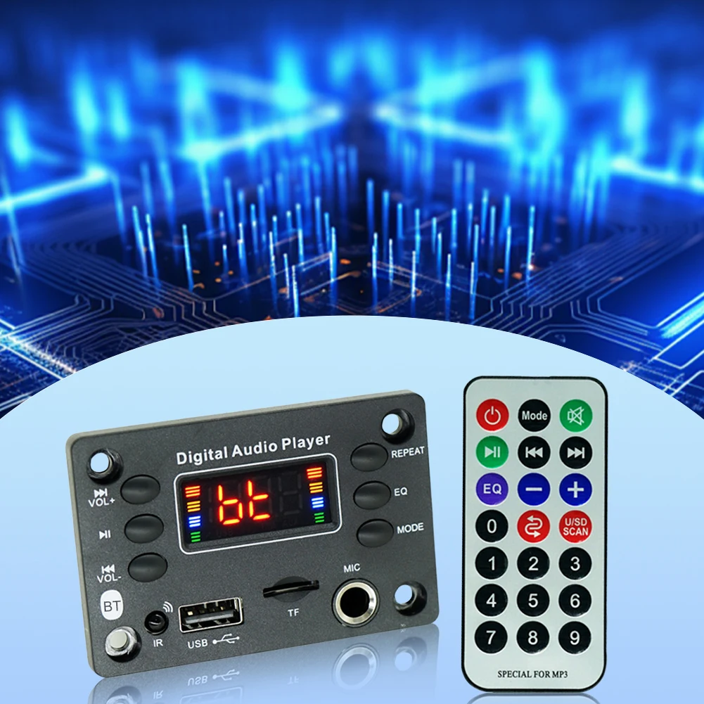 Microphone audio mains libres pour voiture, carte de décodage audio BT 5.0, MP3, WMA, WAV, FLAC, APE, USB, TF, radio FM, lecteur de musique, haut-parleur, 12V