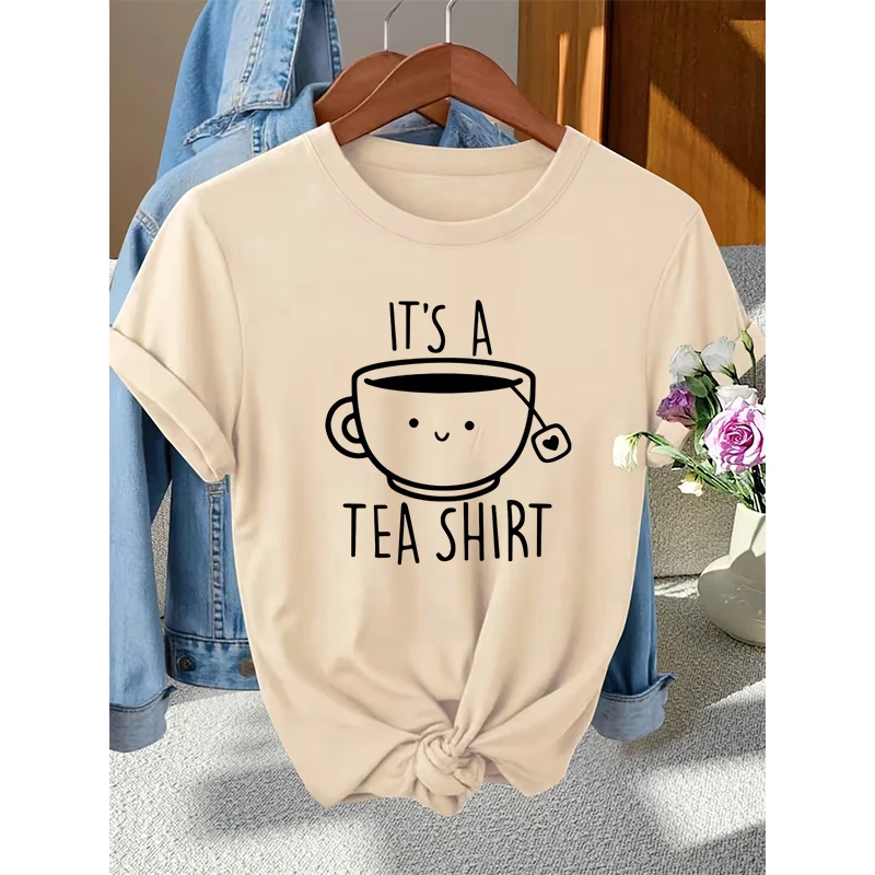 

Женская футболка с рисунком и чайной рубашкой с принтом в корейском стиле, футболки, топы 90-х годов, повседневная футболка с круглым вырезом и короткими рукавами, одежда