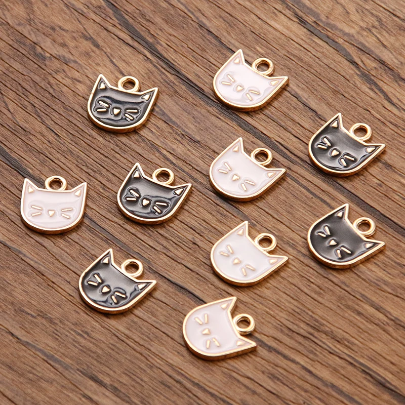 10Pcs 2 Color 13x14MM Alloy Metal Drop Oil Cat Charm Animal Pendant For DIY Bracelet Necklace Jewelry Making