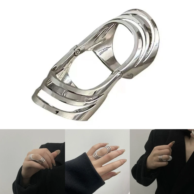 Simple Punk Hollow Index Finger Knuckle Ring Retro Bendable Chunky Ring Fashion Jewelry Gothic Statement Joint Rings Y08E