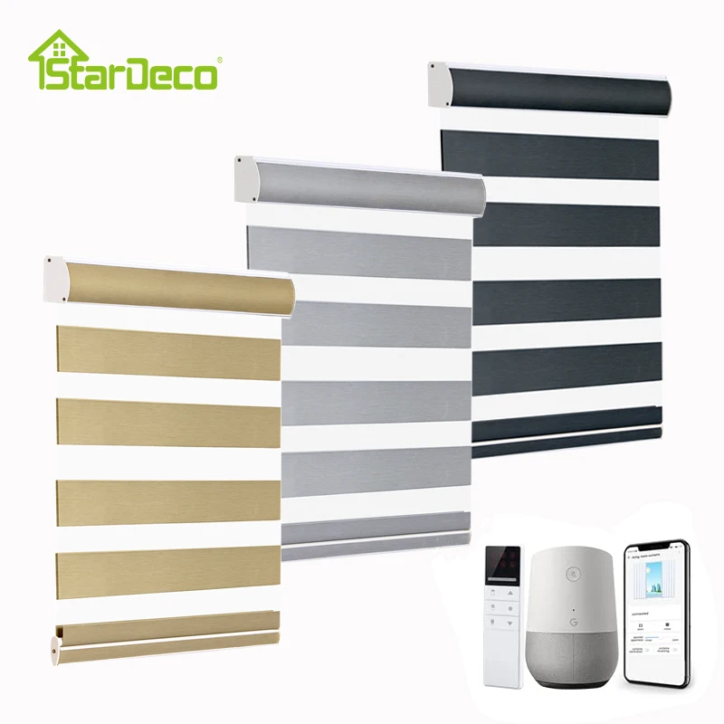 Custom Made Motorized Window Blinds Blackout Zebra Shades Dual Stripe Curtains Day and Night Roller Shutters for Russia UK