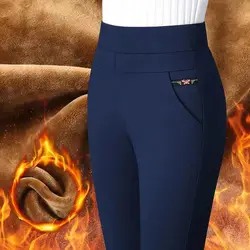 Autumn Winter Thicken Plus Vans 5XL Warm Straight Pants Pockets High Waist Loose Woman Solid Casual Fashion Pencil Trousers 2022