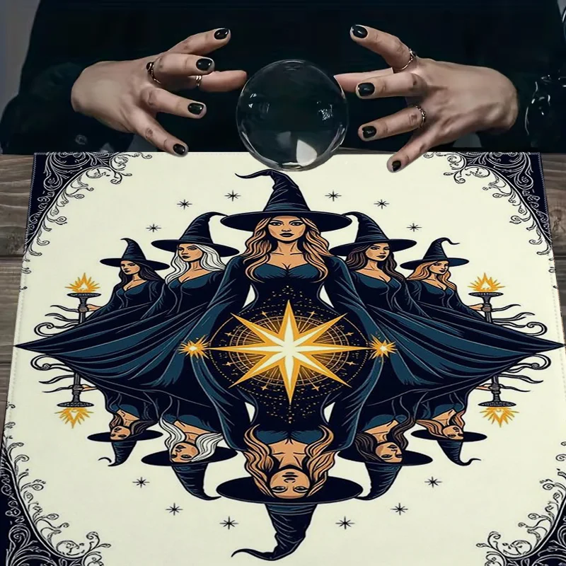 Witch Circle Bohemian Tarot Tablecloth Witchy Aesthetic Boho Witchcraft Decor for Alt Altars and Spooky Vibes