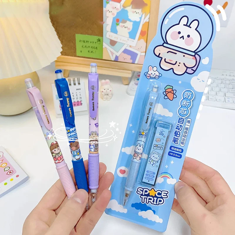 lapis mecanicos bonitos dos desenhos animados com recargas kawaii automatic pencils grupo papelaria coreana press canetas material de escritorio escolar 01