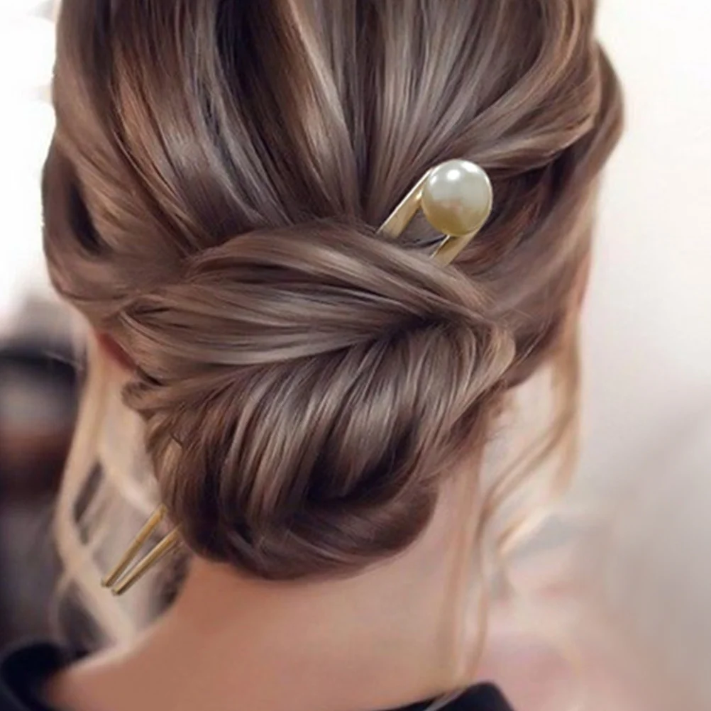 

4Pcs Metal Hair Fork Pearl Stick Chignon Pin Elegant Styling Accessory Gift for Women Simple Design Hair Fork Chignon Pin