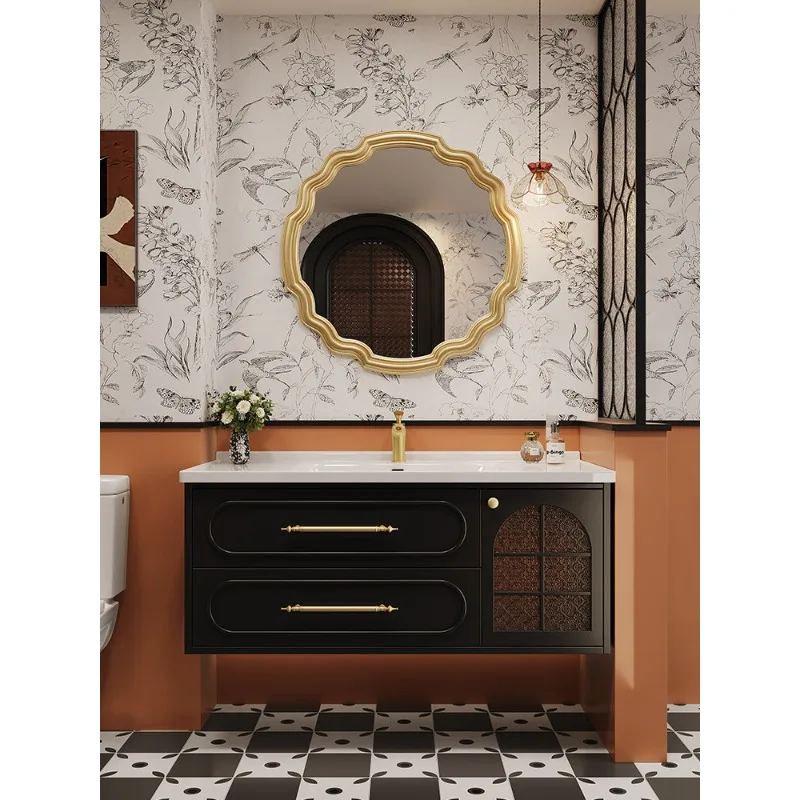 

Черный ретро-комплект мебели для ванной комнаты, керамическая встраиваемая раковина, умывальник для ванной.