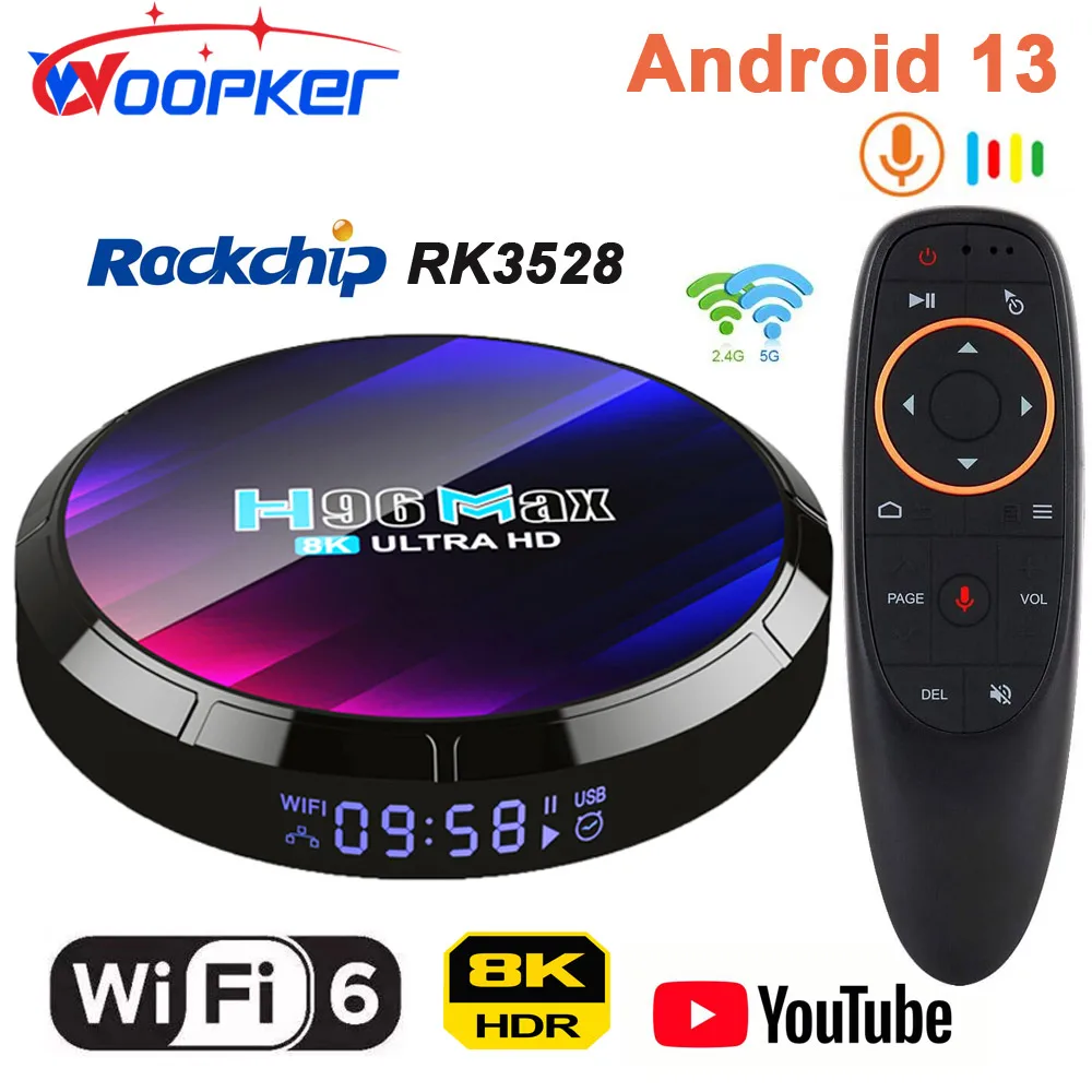 Woopker H96 Max Android 13 RK3528 TV Box 4K 8K 64GB 4GB 2.4G/5G WIFI-6 BT5.0 Media Player Tvbox TVs Receiver 2023 PK Android 12