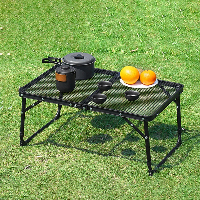 Camping Table Iron Mesh Folding Table Portable Outdoor Camping With Lifting Shelf Aluminium Alloy Dining Table