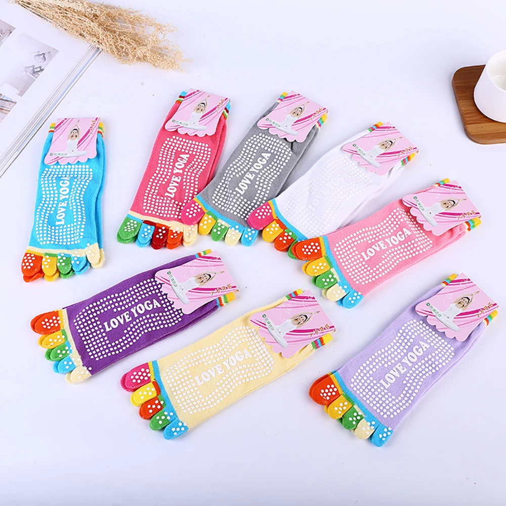 Women Colorful Yoga Socks Non-Slip Ladies Dance Socks Cotton Healthy Sports Five-toed Socks