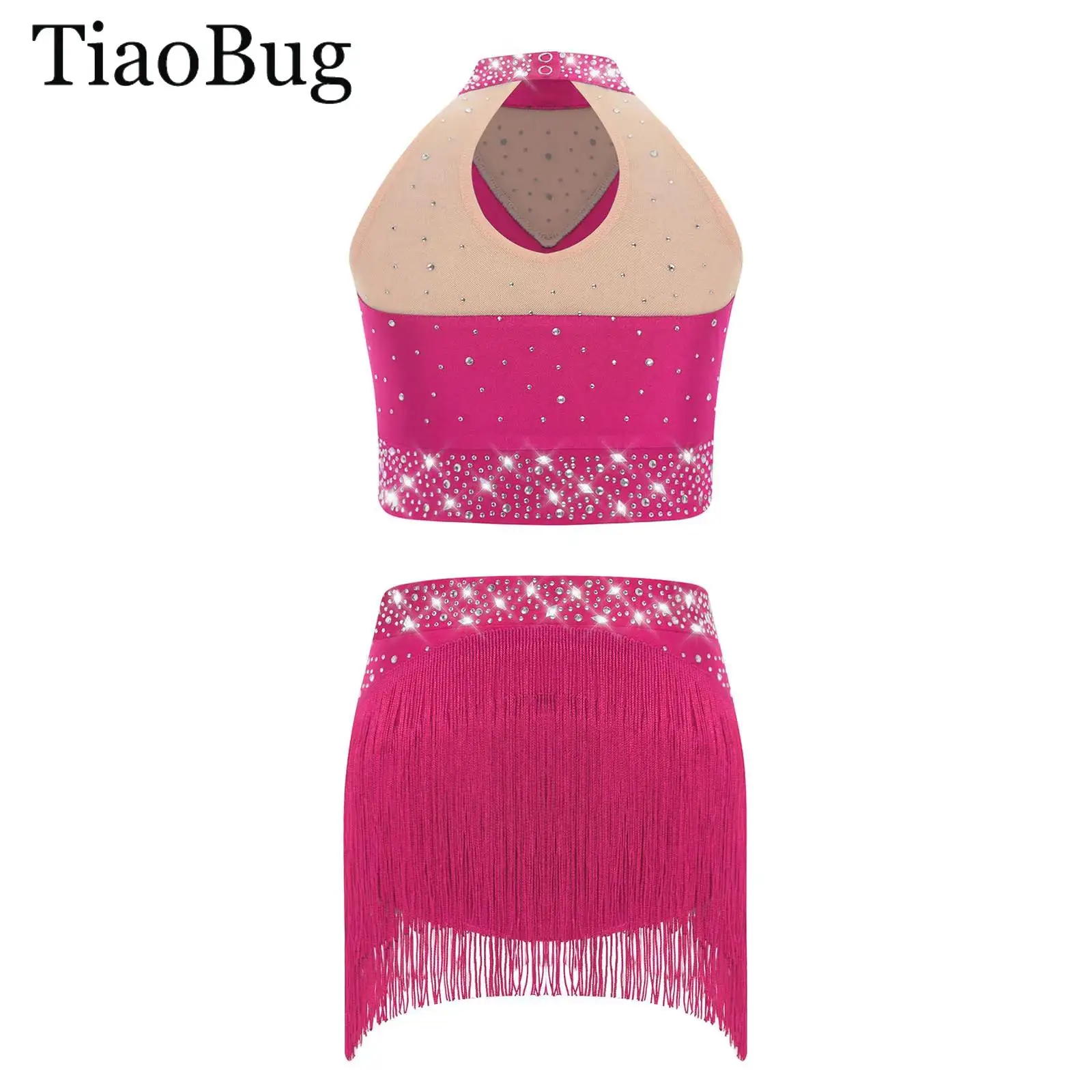 

Girls Latin Jazz Dance Outfit Sparkly Sequins Tank Tops Dance Vest with Dance Bottoms Set Sequins Fringe Performance Dancewea