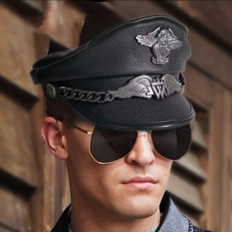 

Heavy Machine LUXURY Knight General Hat Men Male German Captain Moto Young Military Cap Korean White Navy Gorras Hombre