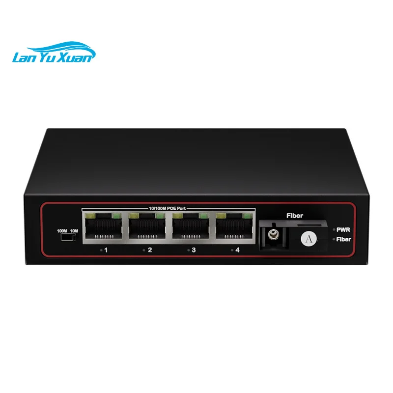 10/100Mbps 4 Ports PoE Fiber Optic Media Converter 48V Power Over Ethernet Switch