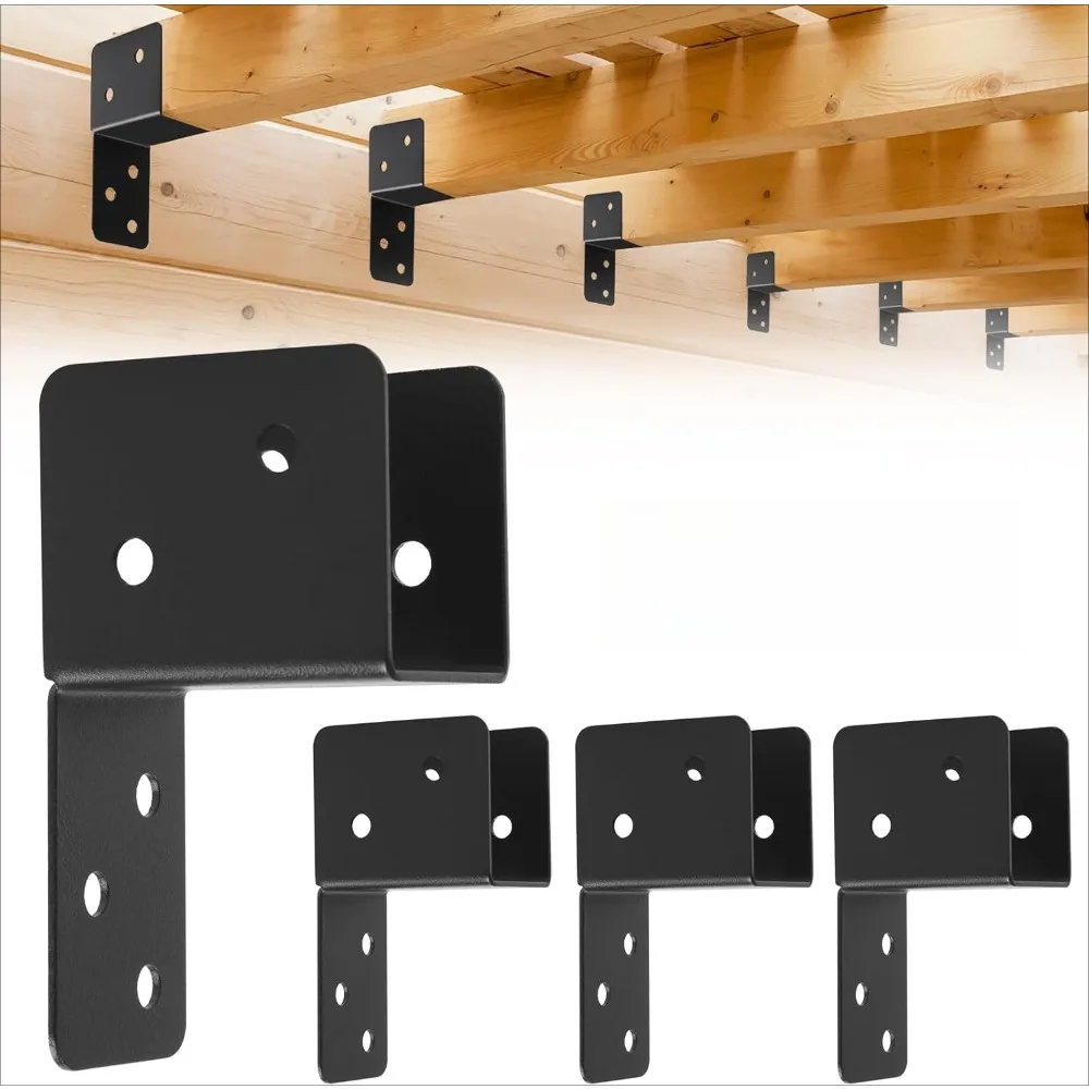 Black Post Caps Tie Bracket, 14 Gauge Joist Anchor Fits 2x4 2x6 Post, Roof Tie Hanger for Beams Rafters Without Screws