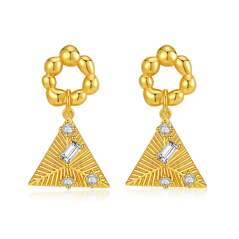 

*Personalized Irregular Circle Dangle Earrings for Women Fashion 18k Gold Plated Triangular Pendant Inlaid White Zircon