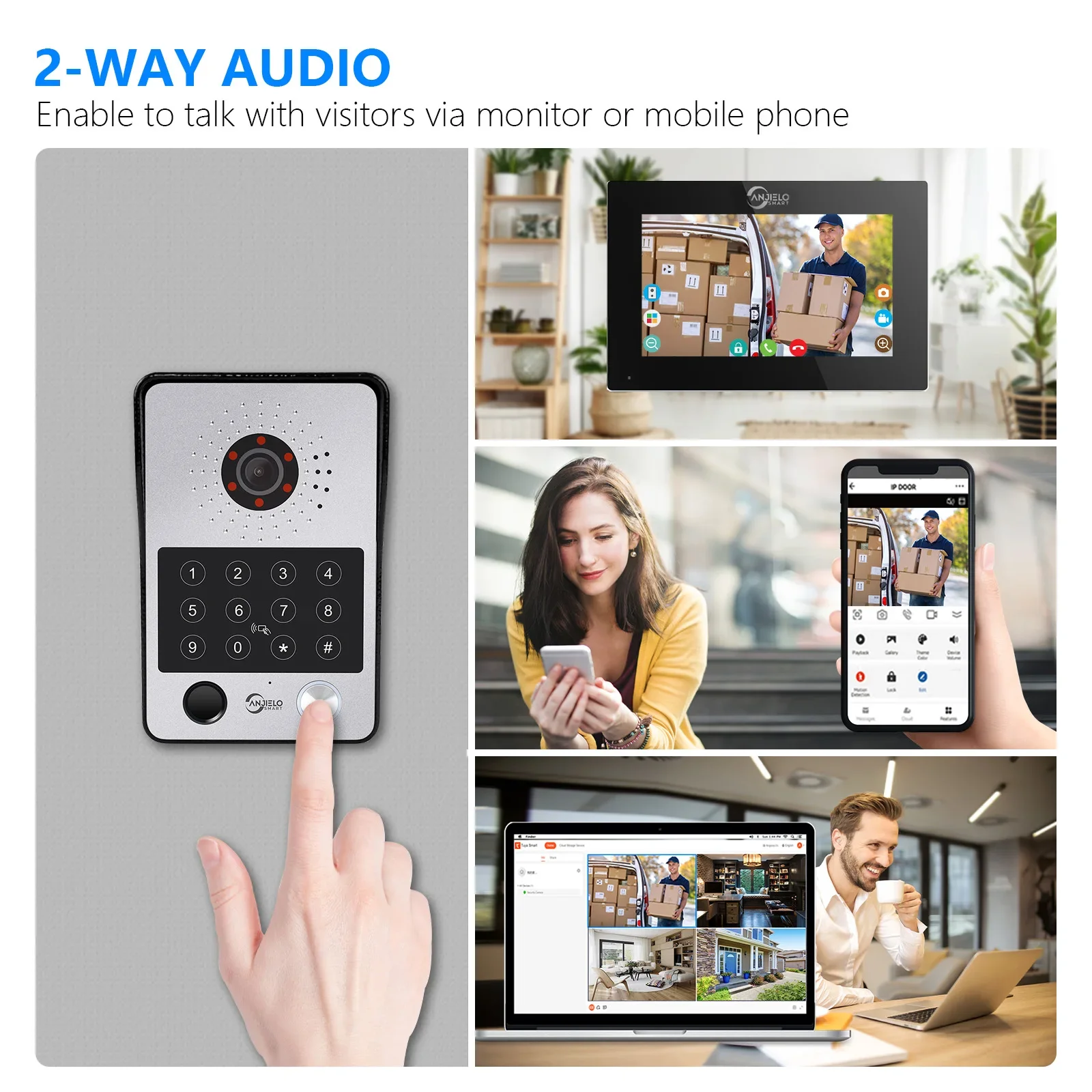 Anjielo Tuya 7/10 Inch Password Fingerprint Card Video Intercom Doorphone Touch Screen with Wired Doorbell 1080P 148° interfone