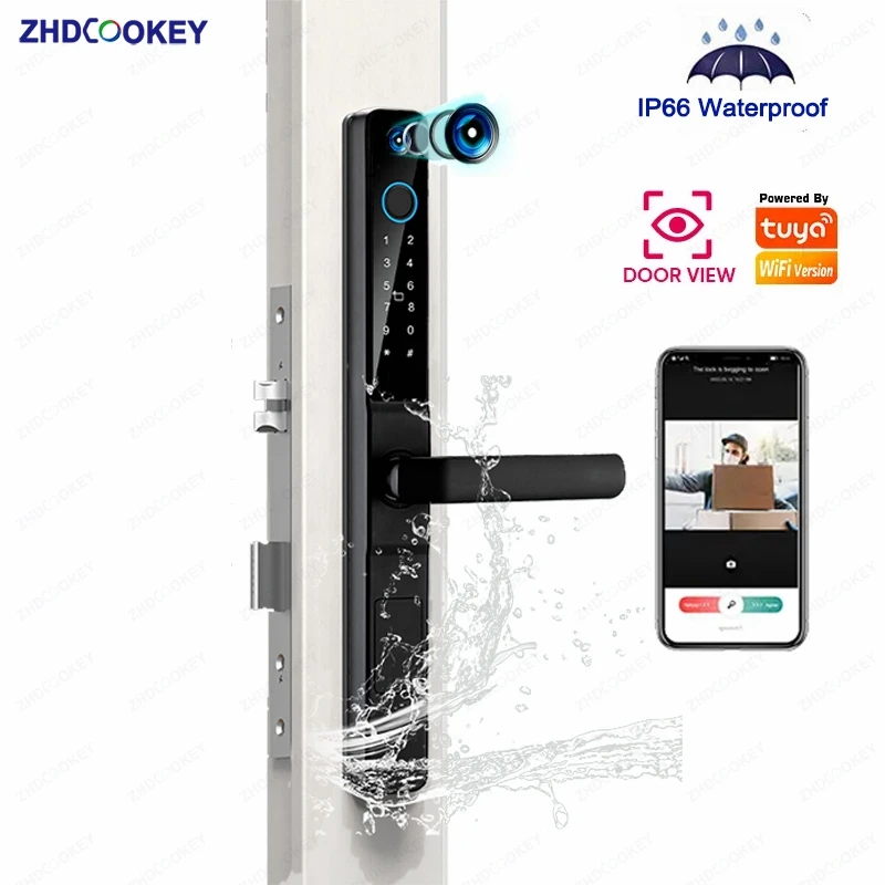 

Aluminum Door Lock Waterproof IP66 Camera Door Viewer Tuya WiFi Fingerprint Biomitric Password IC Card Digital Sliding Door Lock