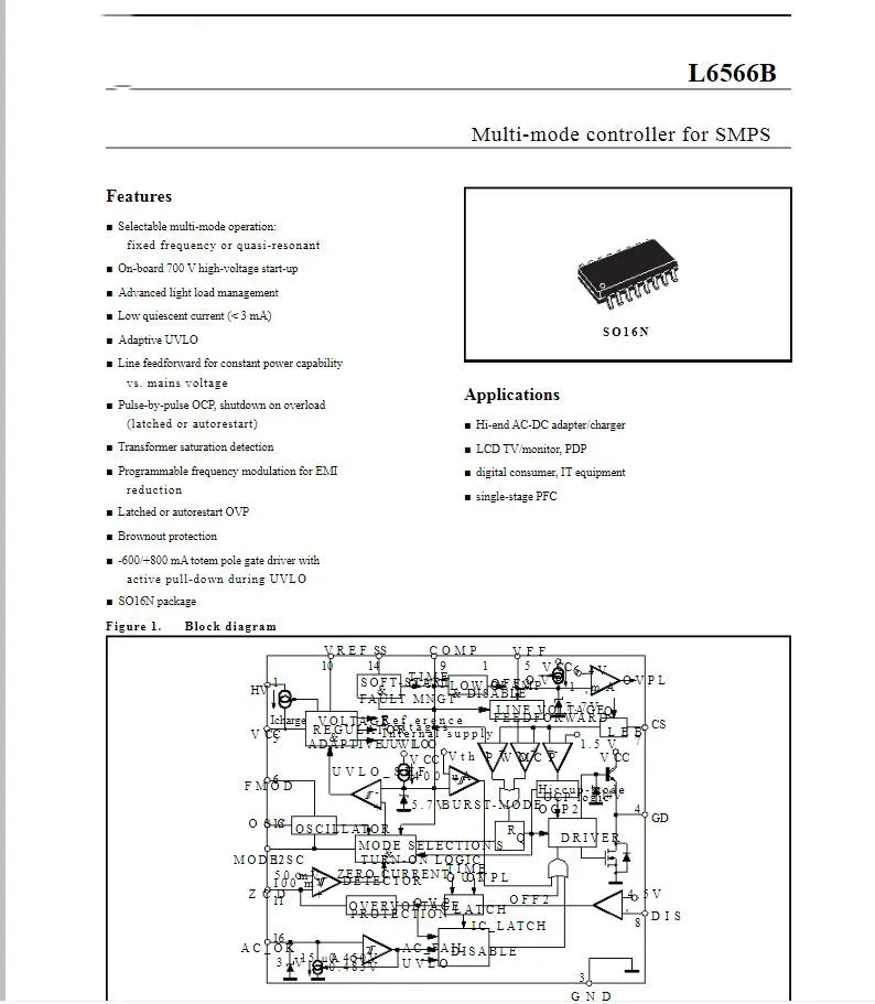 5Pcs/lot  L6566BTR  L6566B SOP-16 Multi-mode controller for SMPS 100% new imported original 100% quality