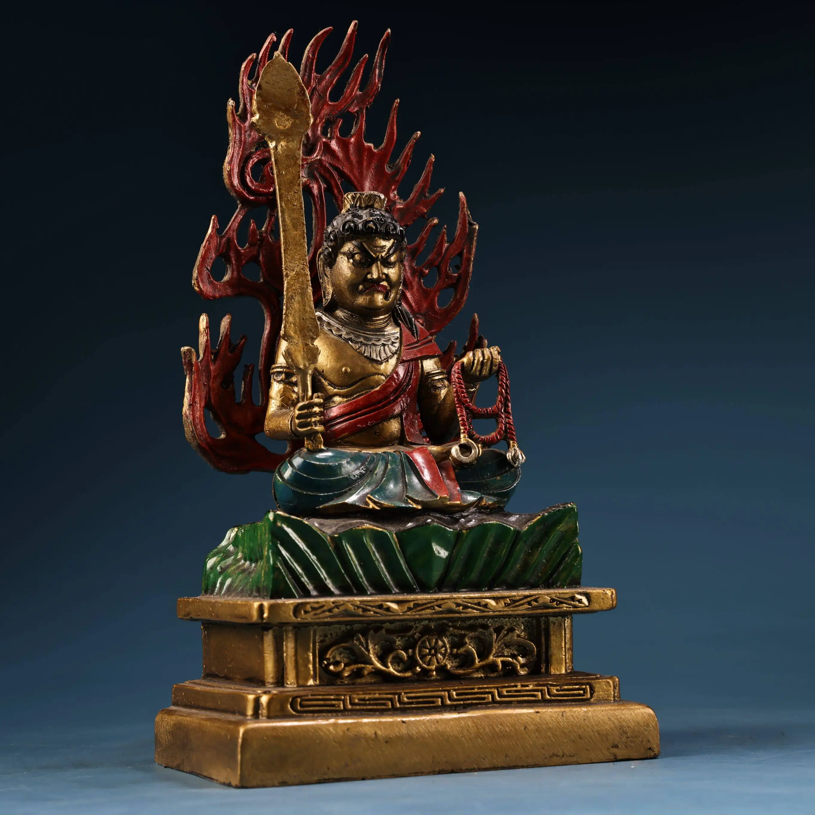 Tibetan Acala Fudo Myoo Copper Statue Painted Gold Handmade Dharma Protector Home Decor