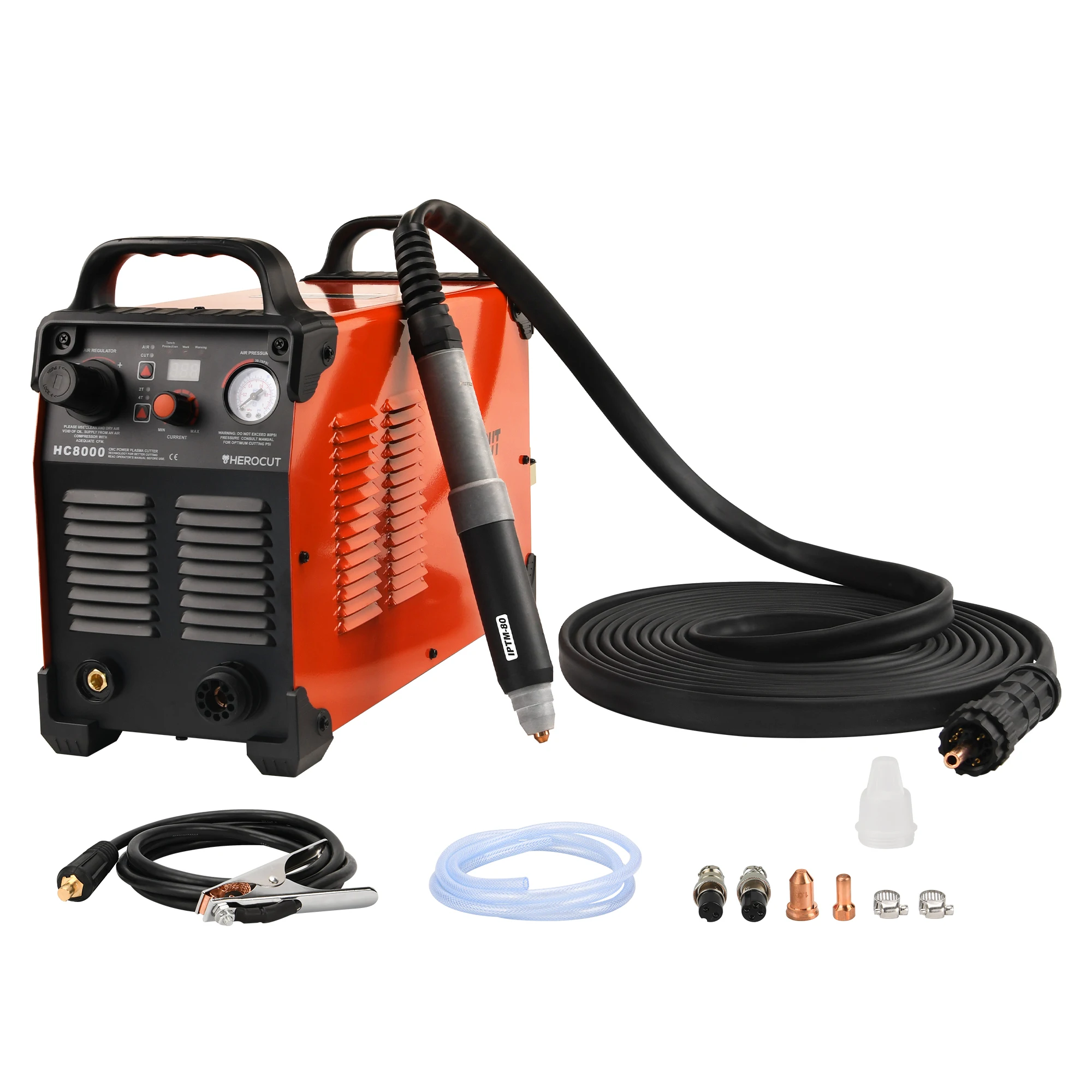 CNC Pilot Arc Plasma Cutter HeroCut HC8000 Blow Back Non-HF IGBT Plasma Cutting Machine with 6M PTM80 CNC Straight Torch