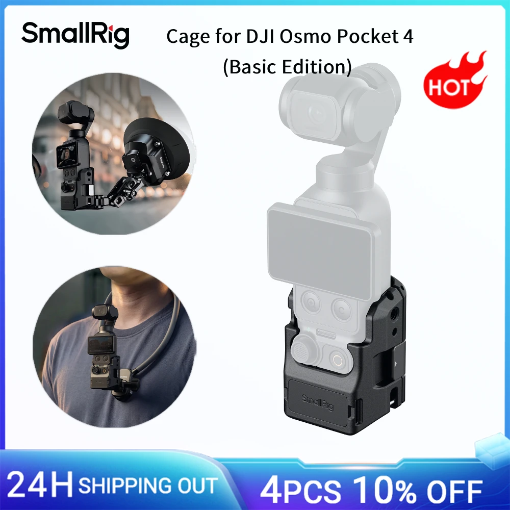 Carcasa SmallRig para DJI Osmo Pocket 4 Edición Básica con Orificios de Fijación de 1/4"-20, Soporte de Zapata Fría e Interfaces Magnéticas de Liberación Rápida