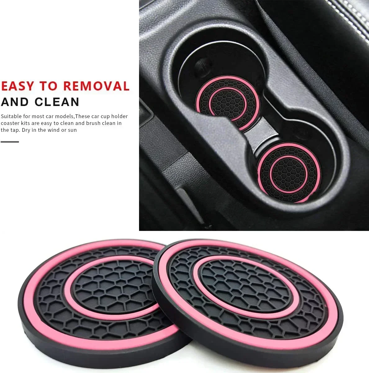 2Pcs Non-Slip Car Coasters Silicone Cup Holder Inserts Universal Cup Mats Vehicle Interior Protector Car Accessories