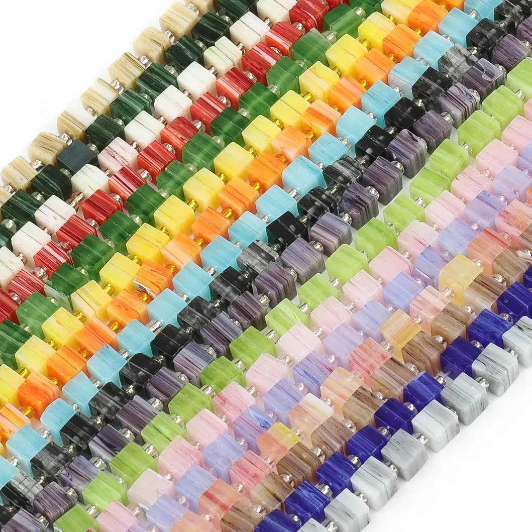 6x5mm Stripe Lampwork Glass Beads  Multicolor Cube Loose Spacer Beads Charms Fashion Jewelry Make DIY Earring Necklace Bracelet