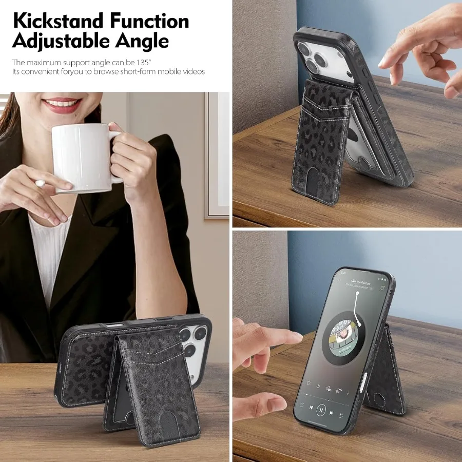 متوافق مع حافظة محفظة Magsafe 2 in 1 iPhone 17 Pro القابلة للفصل مع حامل بطاقات للنساء والرجال من جلد البولي يوريثان المغناطيسي