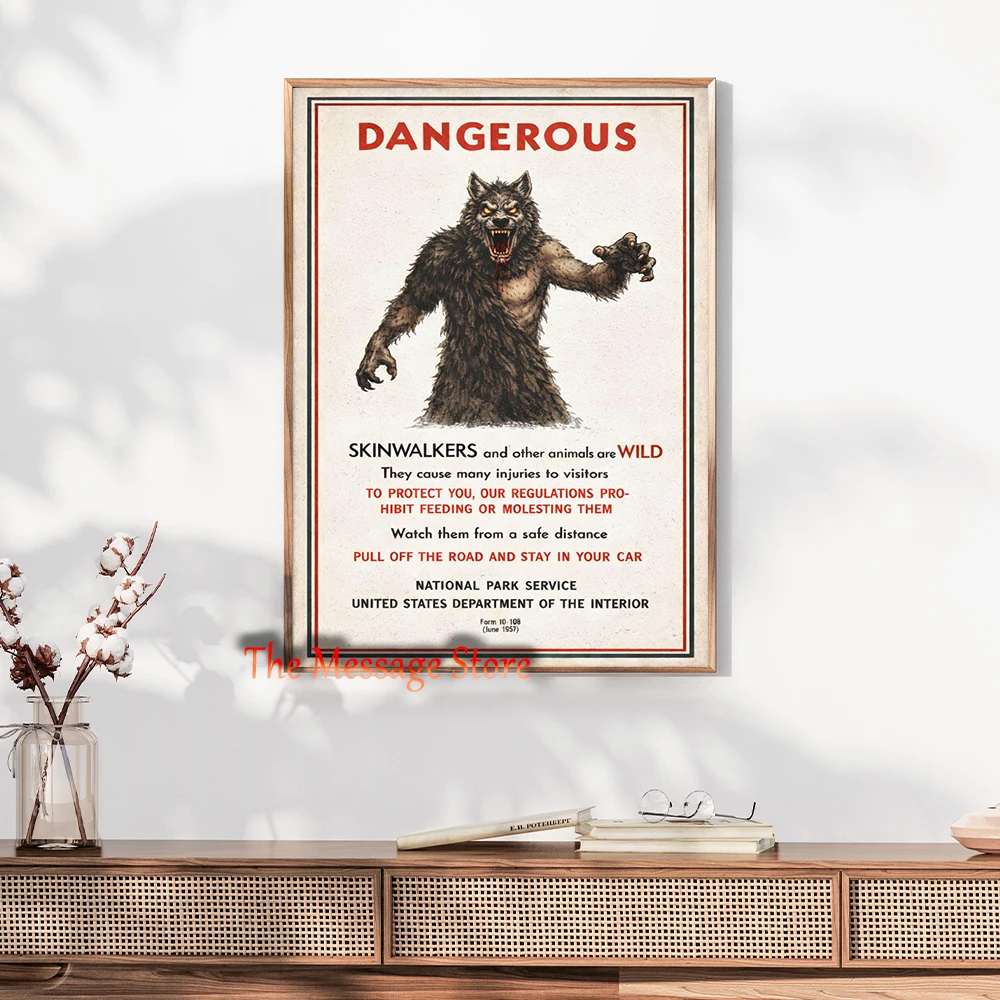 Wendigo Mothman Big Foot Skinwalker Folklore Warning Vintage National Park Style Myth Art Poster Canvas Painting Wall Pictures