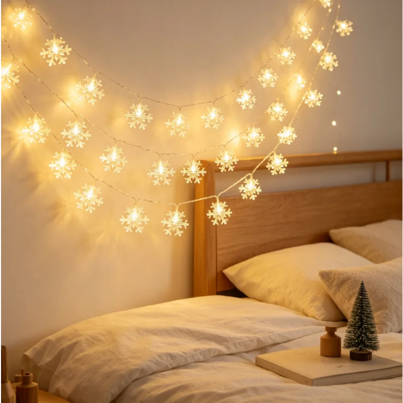 Battery Powered Snowflake Lights, Christmas LED String Lights for Tree Bedroom Home New Year Holiday Decor