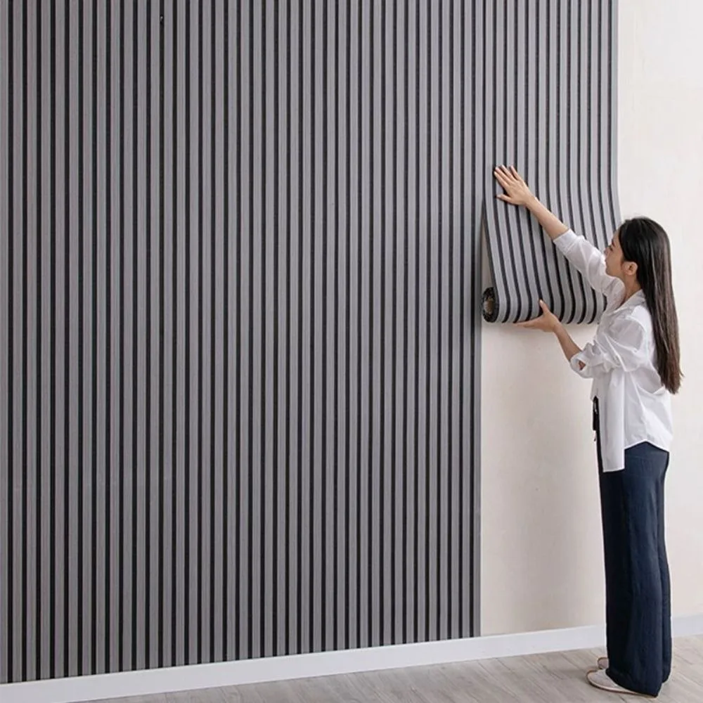 Self-Adhesive Imitation Wood Grain Wallpaper PVC Peel and Stick Grid Panel Wall Sticker Thickened Wear-Resistant