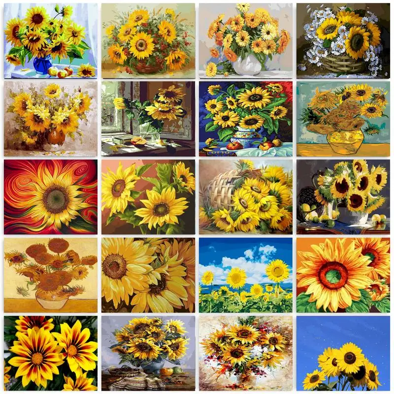 

GATYZTORY 60x75cm DIY Painting By Numbers Sunflower Paint By Numbers For Adult Digital Painting On Canvas Unique Gift