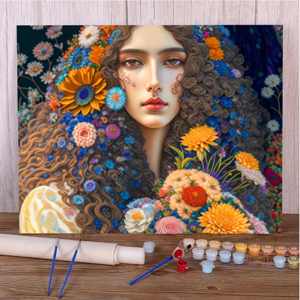 Portrait Girl Flowers Paint By Numbers Kit Acrylic Paints 40*50 Canvas Painting Handmade For Kids Handiwork Wholesale Handicraft