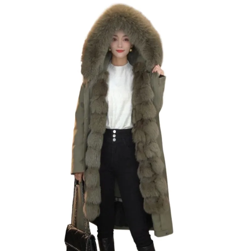 

Long Fox Placket Liner Pie Overcome Women's New Detachable Coat Mother Winter Real Fur Integration High Appearance Level Jacket