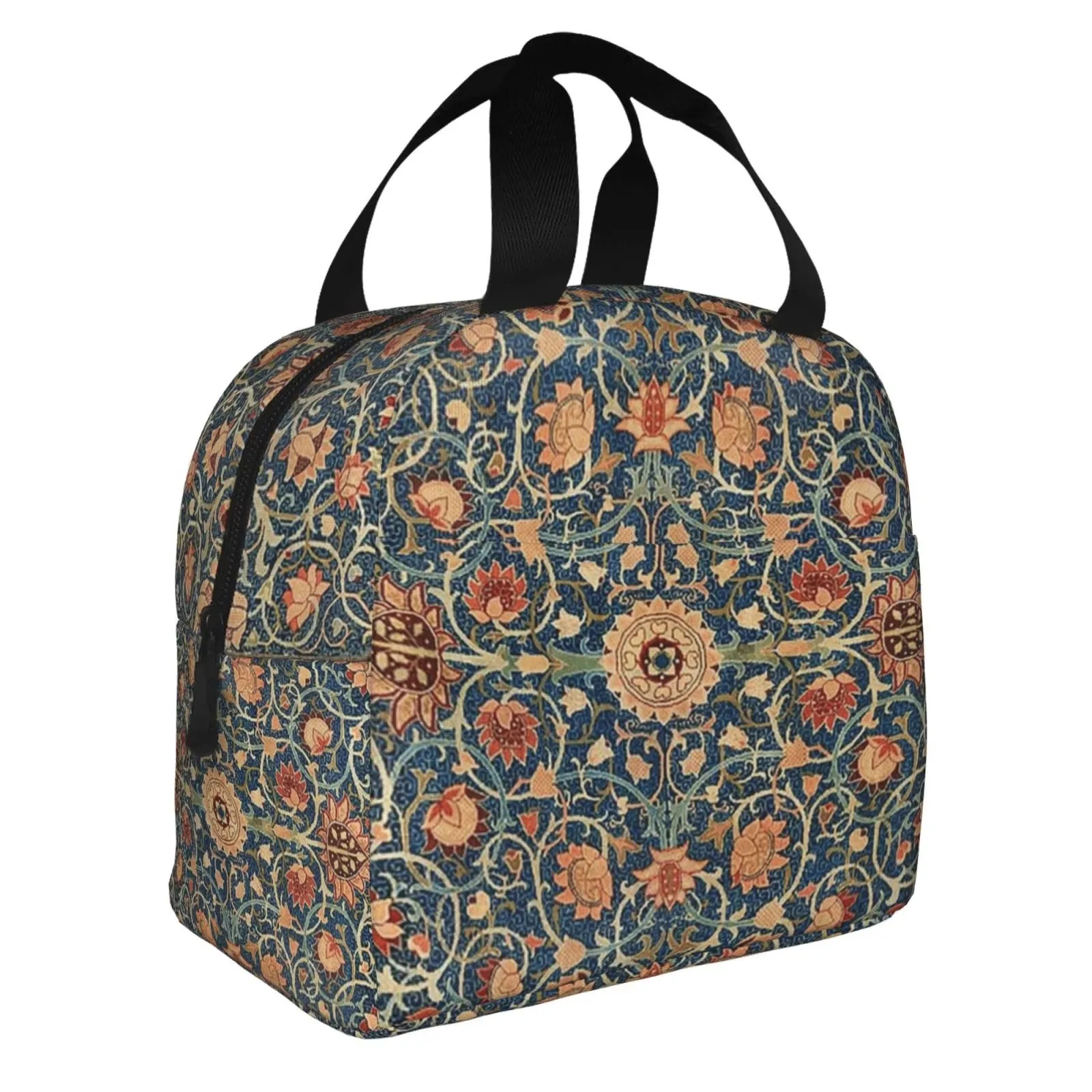 William Morris Pattern Insulated Lunch Bag Waterproof Thermal Cooler Tote for School Office Picnic Travel Food Organizer