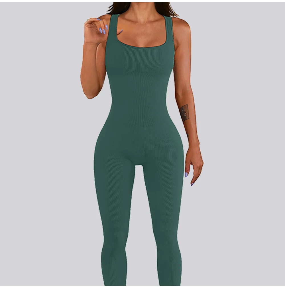 Cheap Price Free Shipping  Women Clothing Women One Piece Jumpsuits And Rompers Spring New Square Collar Sports Vest Jumpsuit