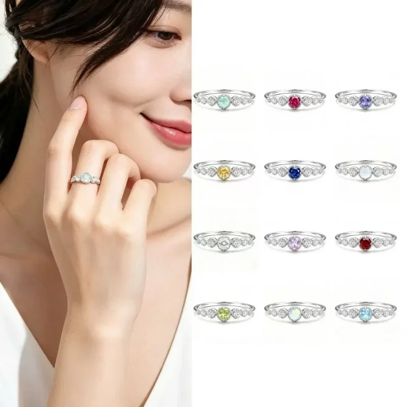 S925 Silver Twelve Birthstone Ring Citrine Sapphire Multi-color Natural Treasure Versatile Row Ring Source Factory