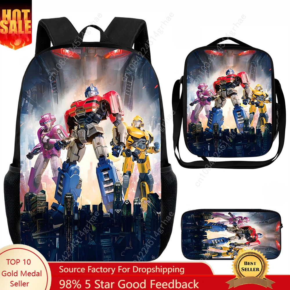 

Movie T-Transformers Child School Backpack with Lunch Bags ,Pencil Bags ,School Bags for Boys Girls Best Gift