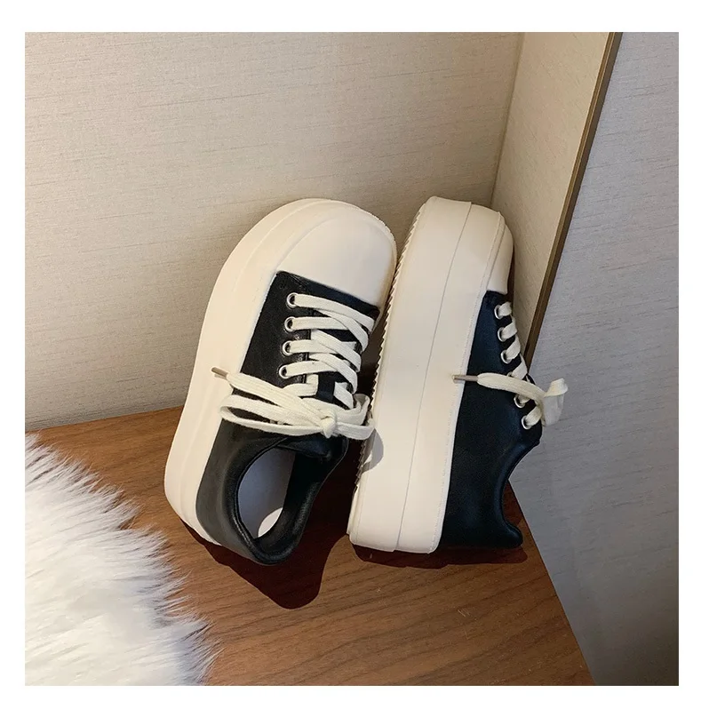 Neue schwarze klobige Plateauschuhe für Damen, Schnür-Sneaker aus Kunstleder, höhenvergrößernde Turnschuhe für Teenager-Mädchen, Damenschuhe für alle Jahreszeiten – Detail 34