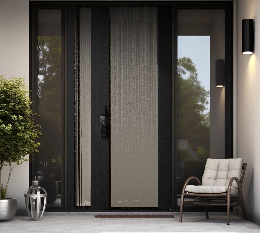 Fashion Wood Grain Color Aluminum Alloy Entrance Door Anti Rust Heavy Duty Hinged Doors High Quality Finished Front Doors