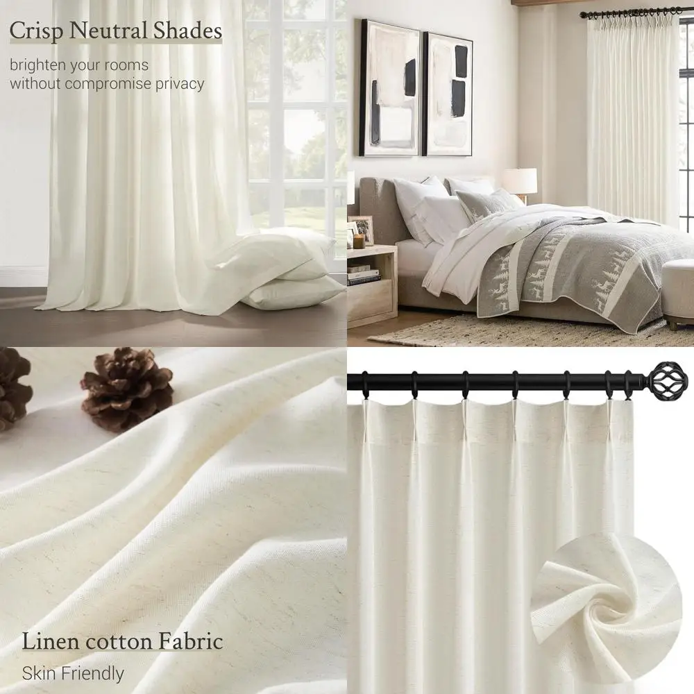 

Длинные полупрозрачные льняные шторы 2,7 м с плиссированными крючками, комплект из 2 панелей для гостиной/спальни