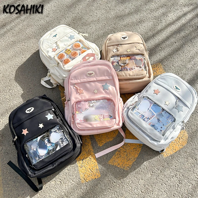 Sweet Y2k Aesthetic Fashion Kawaii Backpack Korean Women Jk Transparent Backpacks Vintage Students Star Girls Schoolbags Trendy